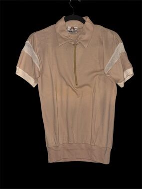 Saturdays Men's Short-Sleeve Polo Zip Shirt in Beige vintage medium